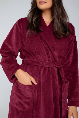 Bona Szlafrok damski polarowy Italian Fashion - bordo 