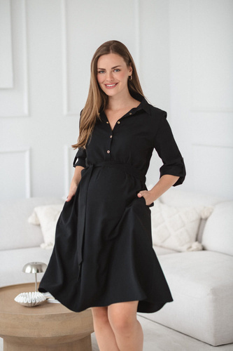 Szmizjerka ciążowa i do karmienia Milk&Love czarna | Modal, rękaw 3/4, regulacja w talii