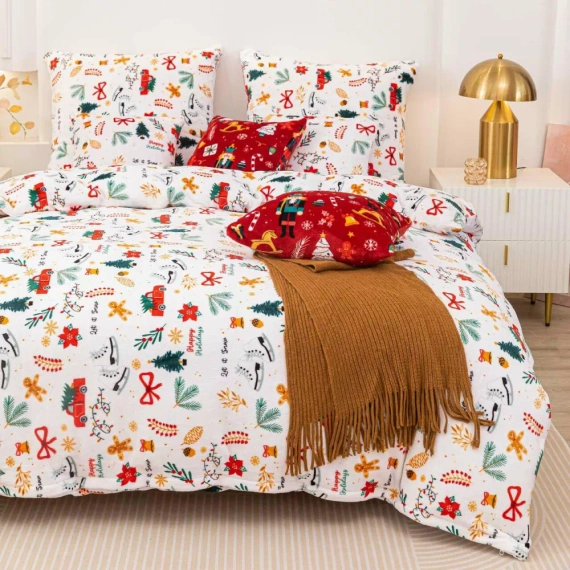 Merry Cozy Pościel świąteczna biały miś Spod Igły i Nitki– mikrofibra pluszowa 210 g/m²