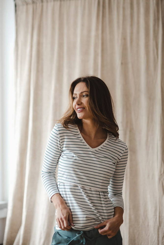 Milk Shirt Milk&Love Bluzka ciążowa i do karmienia w zielono-białe paski