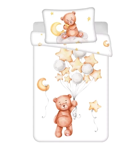 Miś baloniki Pościel bawełniana do łóżeczka Jerry Fabrics biały/beżowy
