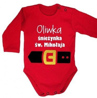 "Śnieżynka Św. Mikołaja z imieniem" Moocha body długi rękaw czerwony