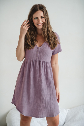 Aurora muślinowa koszula nocna ciążowa i do karmienia Milk&Love lawendowy