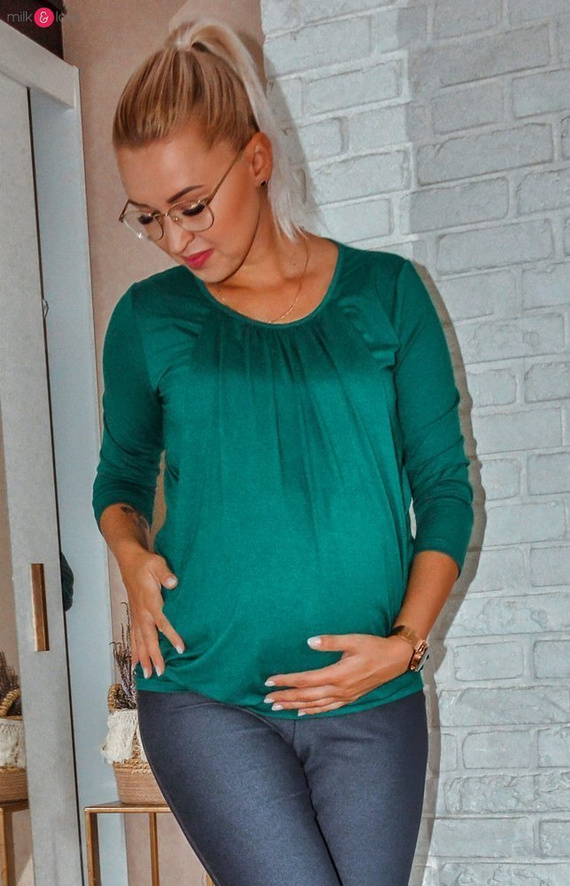 Kangaroo Milk&Love bluzka ciążowa i do karmienia z rękawem 7/8 butelkowa zieleń