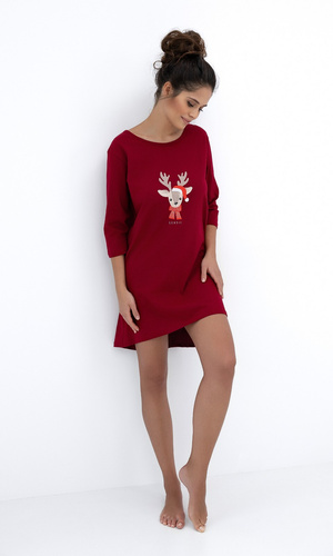 Elia Koszula nocna Sensis – bawełniana koszula damska z rękawem 3/4 i świątecznym motywem