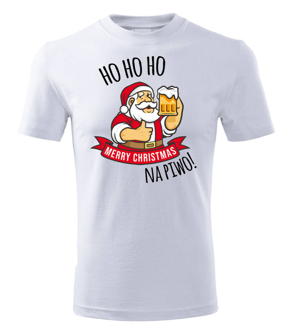"HO HO HO Na Piwo!" Moocha koszulka męska świąteczna biały