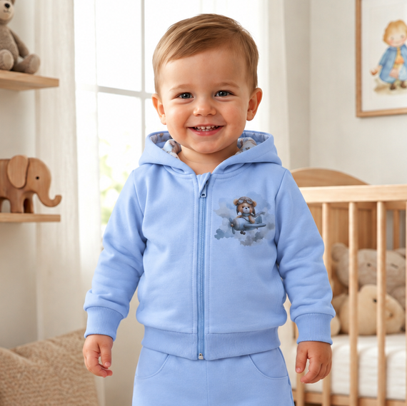 NINI Baby Bear Pilot bluza niemowlęca organiczna z zamkiem ABN-5751/BLE