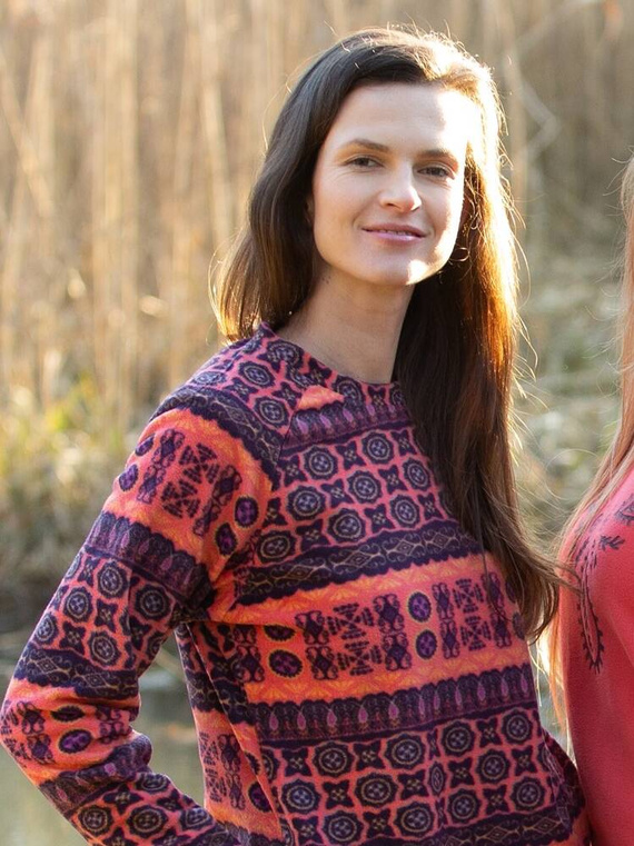 LHS 376 Piżama Damska długi rękaw i długie spodnie Key granatowy pomarańczowy