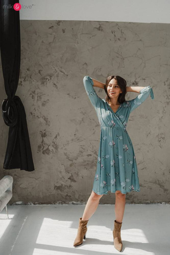 Two Ways MIDI Milk&Love Sukienka ciążowa i do karmienia granatowa w listki