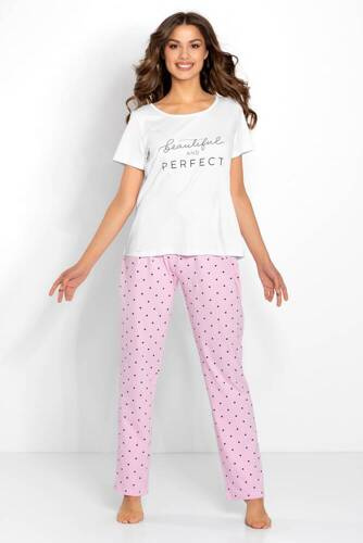 Flawless piżama damska Momenti Per Me white-pink 