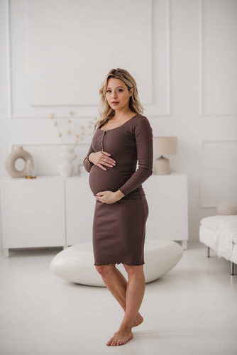 Tummy Sukienka ciążowa i do karmienia z dzianiny w prążek Milk&Love cappuccino