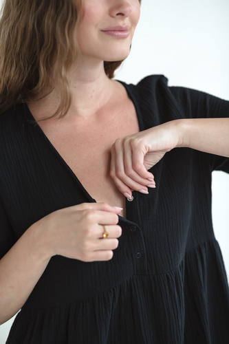 Aurora muślinowa koszula nocna ciążowa i do karmienia Milk&Love czarny