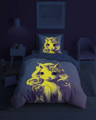 5418 A Jednorożec Pościel bawełniana świecąca w ciemności Detexpol