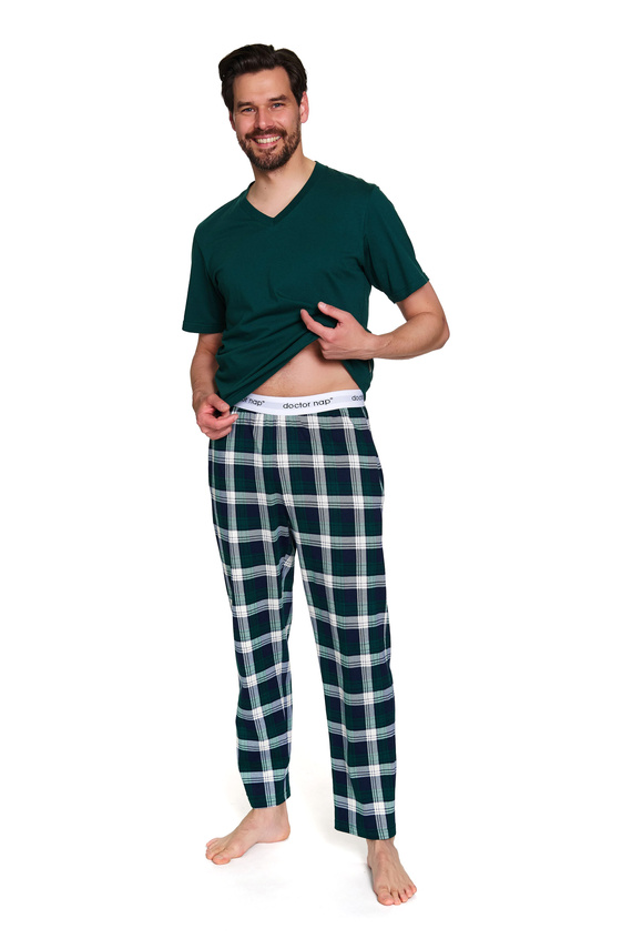 Doctor Nap 7368 – Męska piżama bawełniana z koszulką V-neck | 100% bawełna, polska produkcja - emerald