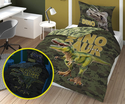 4030 A Fluo 133 Pościel bawełniana świecąca w ciemności dinozaur Detexpol