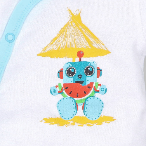 ABN-2927/BIA Summer Robots Body kopertowe z krótkim rękawem Nini biały