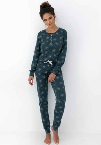 Ellison Piżama damska Sensis zielona – bawełniana piżama z długim rękawem i ściągaczami