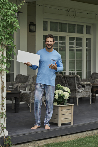 Jaromir Męska długi rękaw, długie spodnie Italian Fashion - niebieski/druk