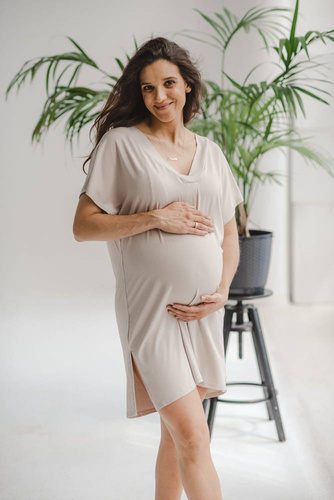 Moon bambusowa koszula nocna ciążowa i do karmienia Milk&Love jasny beż