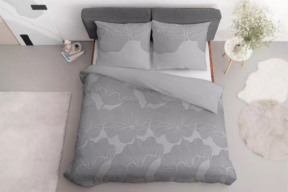 4966B Pościel bawełniana kwiaty Detexpol - szary