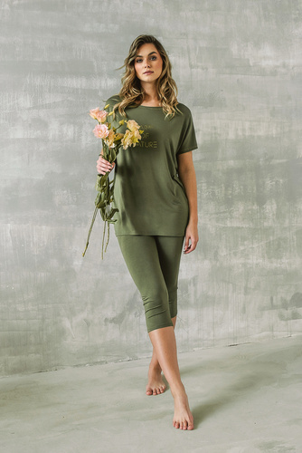 Natura Piżama Damska krótki rękaw, 3/4 spodnie Italian Fashion - khaki