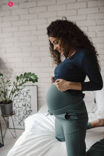 Spodnie Milk&Love dresowe ciążowe morska zieleń