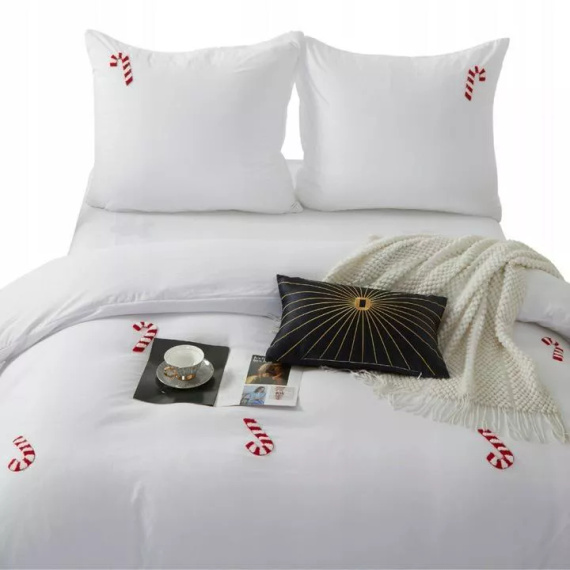 Cuty Candycanes Pościel świąteczna z mikrofibry Spod Igły i Nitki – biała z aplikacjami 3D laski cukrowe, zapięcie na suwak