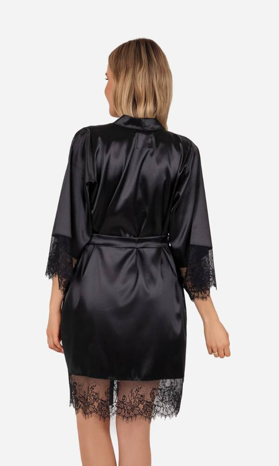 Gloria Szlafrok damski z koronką ByShelly - czarny