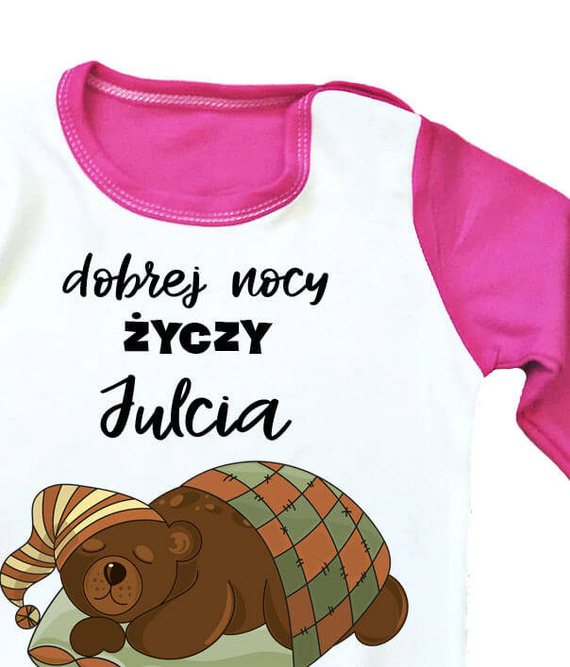 Śpiący miś Moocha Piżamka dziecięca z imieniem