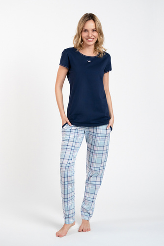 Glamour Piżama Damska krótki rękaw i długie spodnie Italian Fashion - granatowy/druk