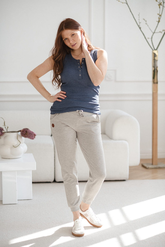 Tummy koszulka ciążowa do karmienia w prążki na ramiączkach Milk&Love jeans blue