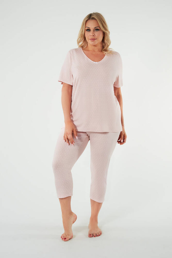Puntini Piżama Damska krótki rękaw, 3/4 spodnie Italian Fashion - pudrowy róż