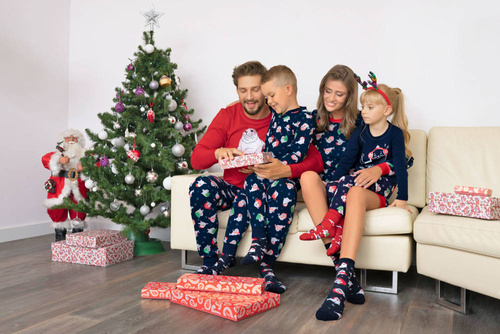 Elder Piżama Męska długi rękaw, długie spodnie Italian Fashion- czerwony/druk granatowy