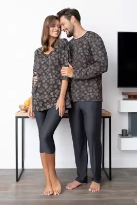 Pinnia Piżama Damska 3/4 rękaw, 3/4 spodnie Italian Fashion - druk/grafitowy
