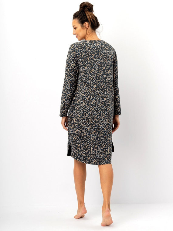 Koszula nocna damska Key LND 707 granatowa– bawełna, długi rękaw, wygodny krój