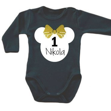 Body długi rękaw 1" urodziny roczek" Moocha czarny