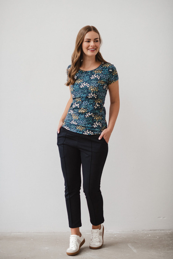 Milk Shirt Bluzka do karmienia i ciążowa z krótkim rękawem Milk&Love łąka na granatowym