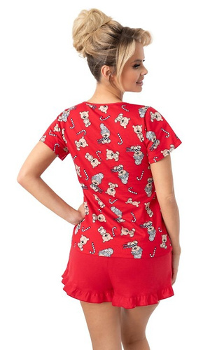 Bear Short Piżama damska Donna – bawełniana, świąteczna, z falbanką