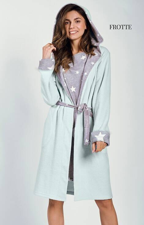 Szlafrok damski wiązany w pasie 3211 Brigitte Taro - błękit