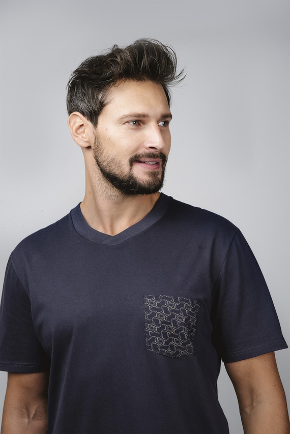 Diaz Piżama Męska krótki rękaw, spodenki Italian Fashion - granatowy/druk