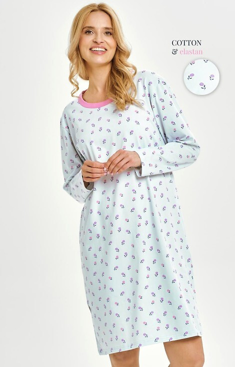 3447 Yolanda Koszula damska Taro – bawełna z elastanem, kwiatowy print, długi rękaw