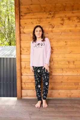 Umbra Italian Fashion Piżama dziewczęca, długi rękaw, długie spodnie- łososiowy/druk