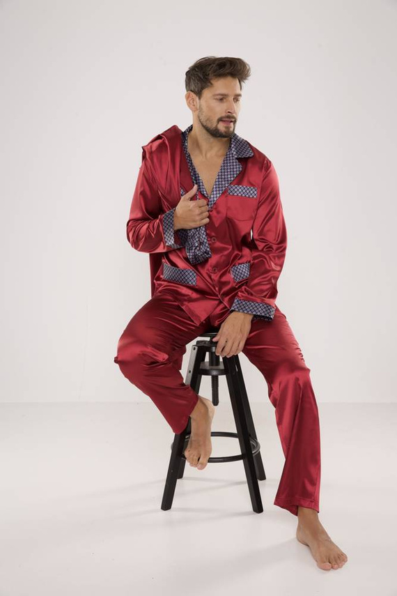 939 Piżama Męska Satyna- bordo