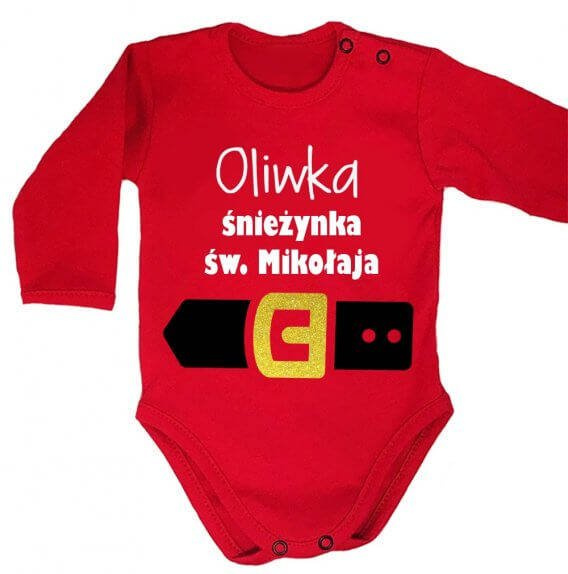 "Śnieżynka Św. Mikołaja z imieniem" Moocha body długi rękaw czerwony 