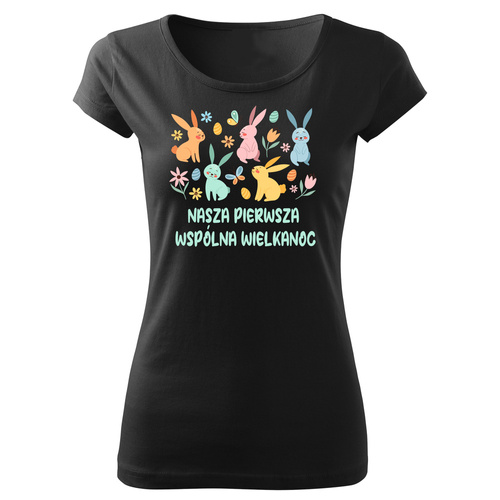 "Nasza pierwsza wspólna Wielkanoc" Moocha koszulka damska czarny