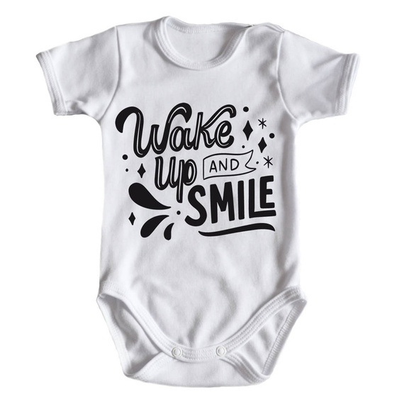 "WAKE UP AND SMILE" Moocha Body krótki rękaw biały 