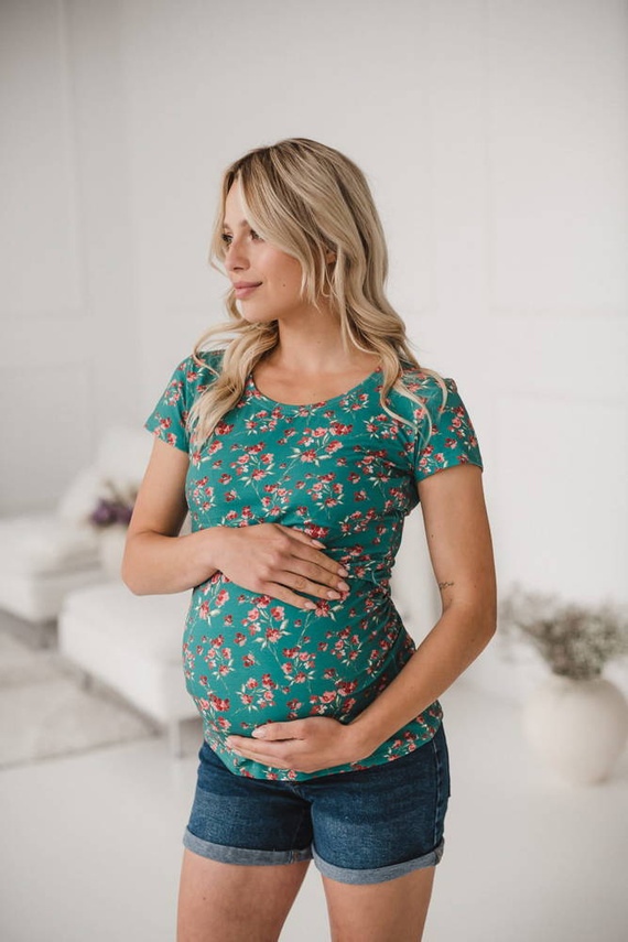 Milk Shirt Bluzka do karmienia i ciążowa z krótkim rękawem Milk&Love zielony w kwiatki