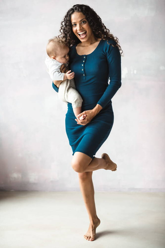 Tummy Sukienka ciążowa i do karmienia z dzianiny w prążek Milk&Love poseidon