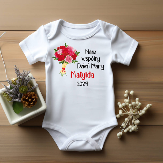 "Nasz współny dzień mamy z imieniem" Moocha Body krótki rękaw biały