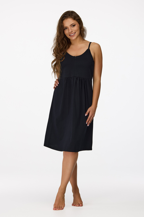 no. 27 Koszula nocna ciążowa Senizo czarny– bawełna 100%, zamek do karmienia, ramiączka